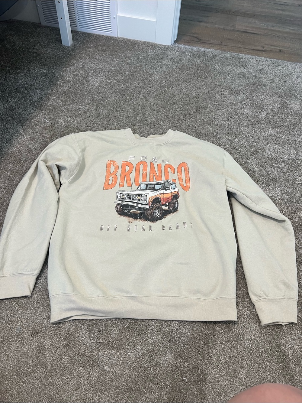 Bronco Off Road Ready Crewneck Sweatshirt - Cream with Orange Graphic